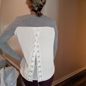 Grey Knit top with Lace Detail